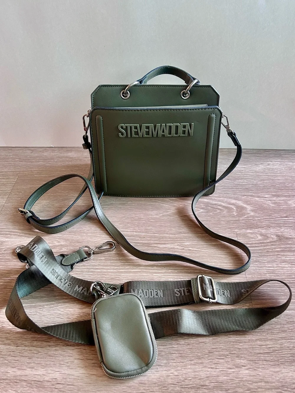Steve Madden Bevelyn Satchel Crossbody Bag Olive Green w/ Pouch